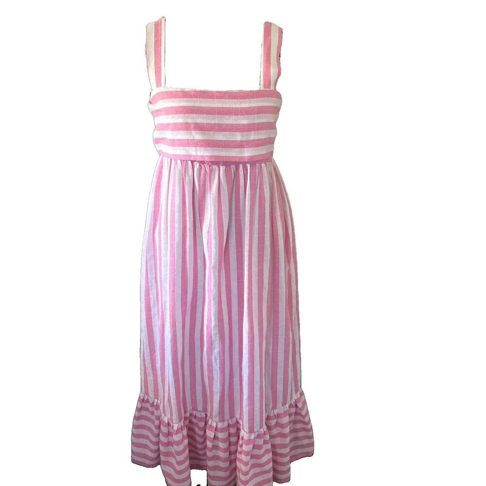 Entro Pink White Striped Maxi Dress Size L Cotton Open Back Sash Coquette